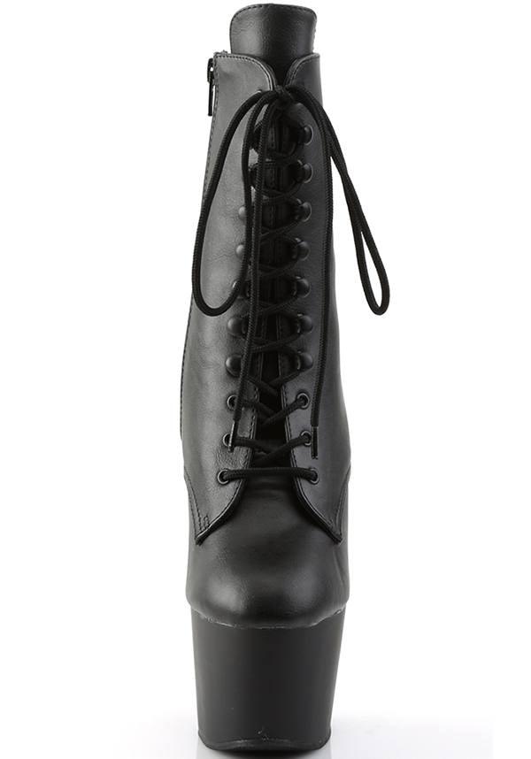 Adore 1020 Black Faux Leather Pre - Order Platform Heel Ankle Boots