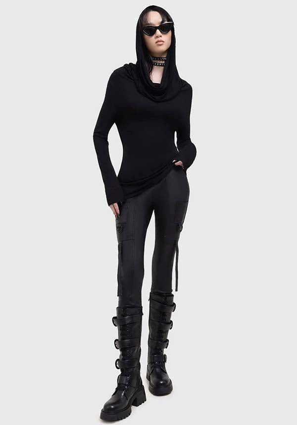 Atramentous PU Slim - Fit Pants with Strap Details and Pockets
