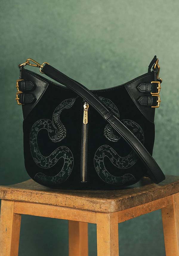 Stylish Adjustable Adder Faux Leather and Suede Bag with Gold Hardware