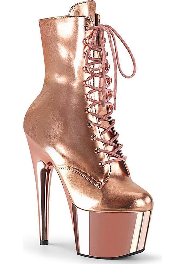 ADORE-1020 Preorder: Rose Gold Metallic Platform Ankle Boots