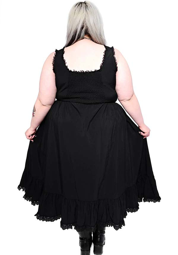 Alexandra | Charming Sleeveless Midi Dress with Button and Lace Details
