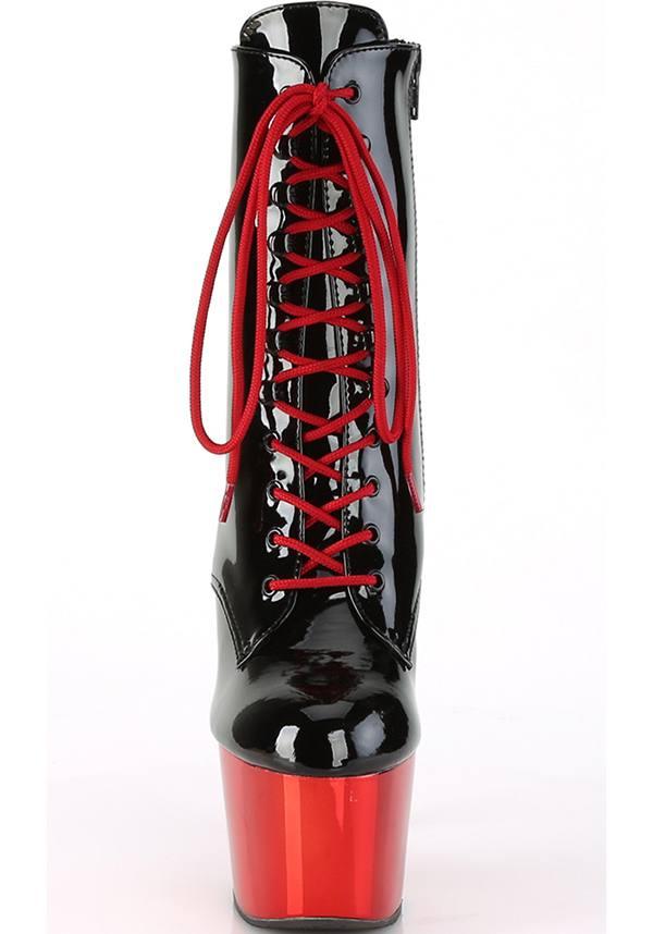 ADORE-1020 Two-Tone Platform Ankle Boots [Black Patent/Red Chrome] - Pre-Order Special