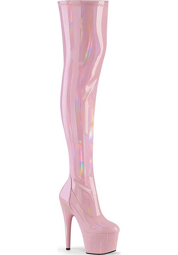 Adore-3000HWR Pink Holographic Platform Thigh High Boots - Preorder