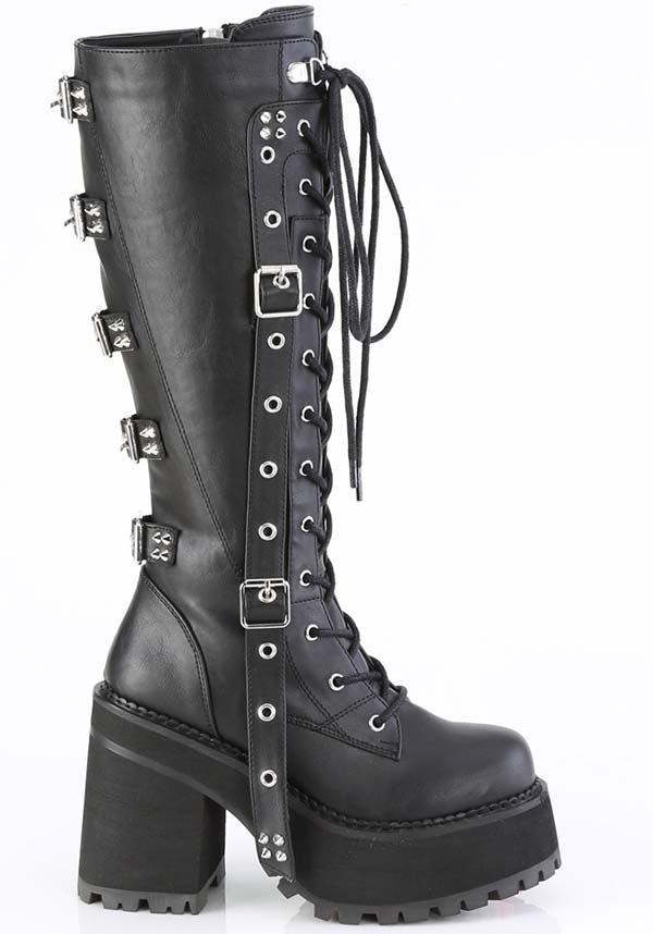 PRE-ORDER: Black ASSAULT-218 Platform Knee-High Boots