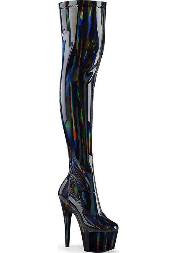 PREORDER - ADORE-3000HWR Platform Boots in Black Holographic Design