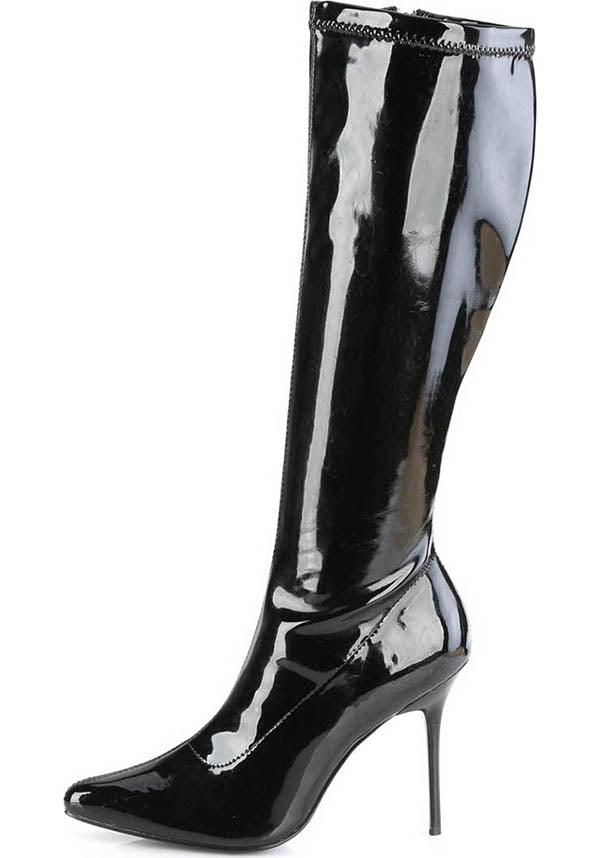 PREORDER! CLASSIQUE-2000 Black Patent High Heel Stretch Knee Boots