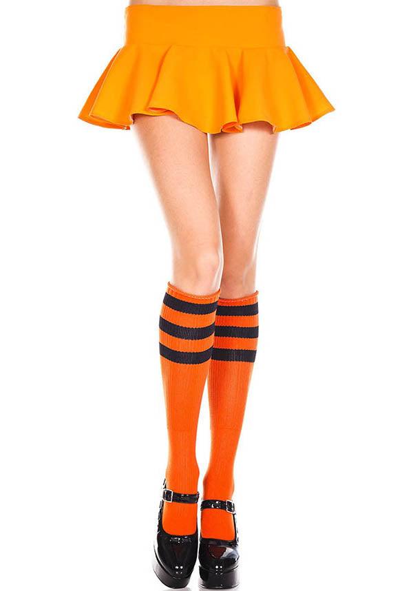 Music Legs Orange and Black Triple Stripe Knee High Socks for Halloween