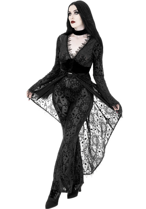Restyle's Enchanting Dark Angel Burnout Stretch Velour Duster