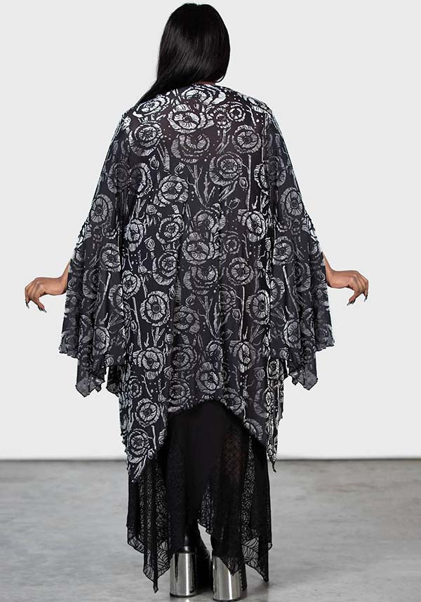 Stunning Flowering Fear Shawl with Stretch Mesh and Waterfall Sleeves