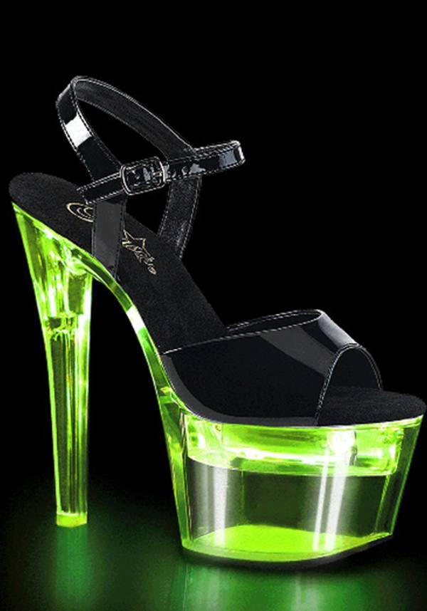 Preorder FLASHDANCE-709 LED Platform Heels in Patent Black