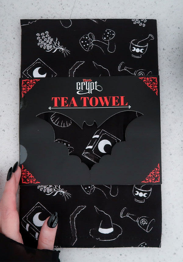 Enchanting Cottage Witch Design Tea Towel for Kitchen Use