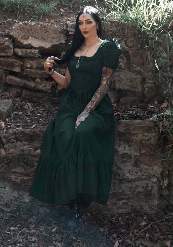 Lively Ghosts Emeraude Gothic Elegance Short Sleeve Dress