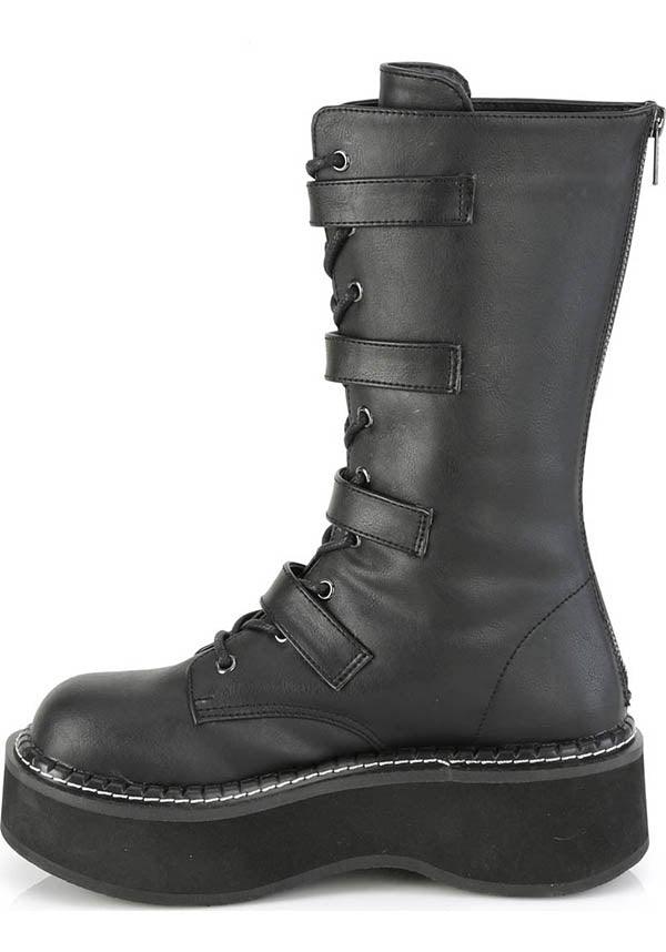 EMILY-322 Black Mid-Calf Lace-Up Platform Boots [Preorder]