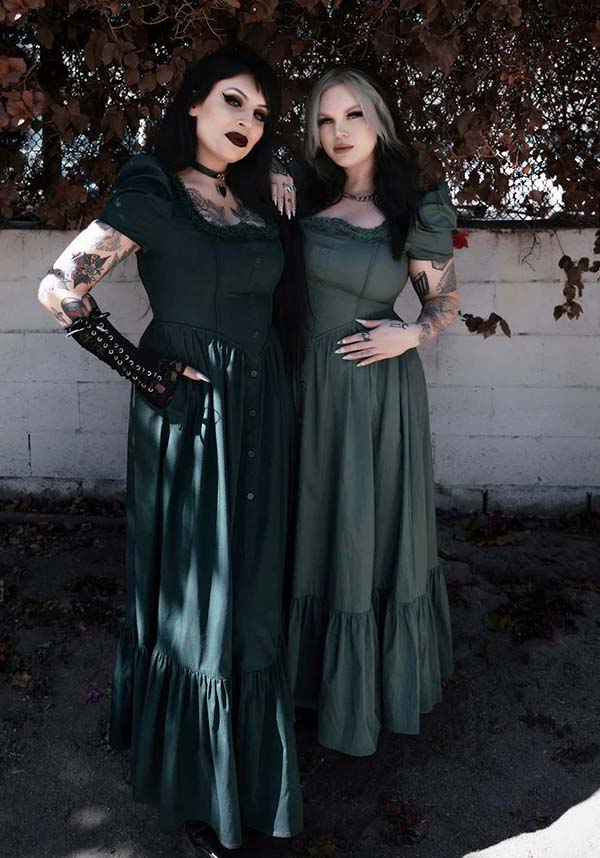 Lively Ghosts' Enchanting Sage Green Claude Monet Gothic Dress