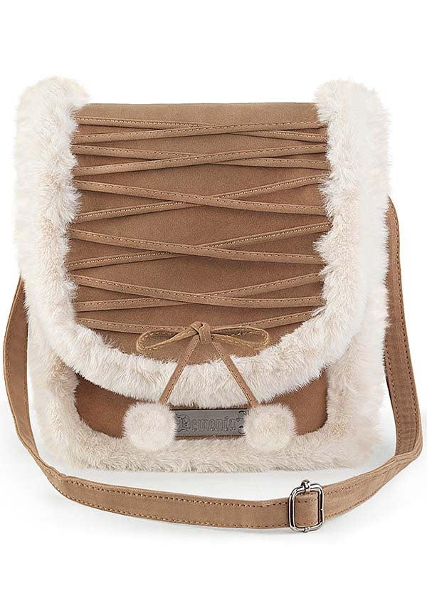 Camel Faux Fur Adjustable Crossbody Bag - Preorder Now