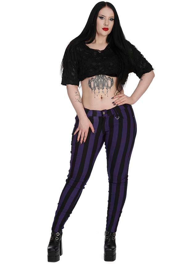 Forever Yours Branded Skinny Jeans with Purple and Black Stripes
