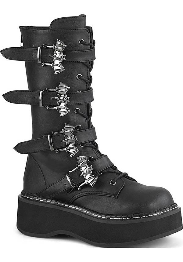 EMILY-322 Black Mid-Calf Lace-Up Platform Boots [Preorder]