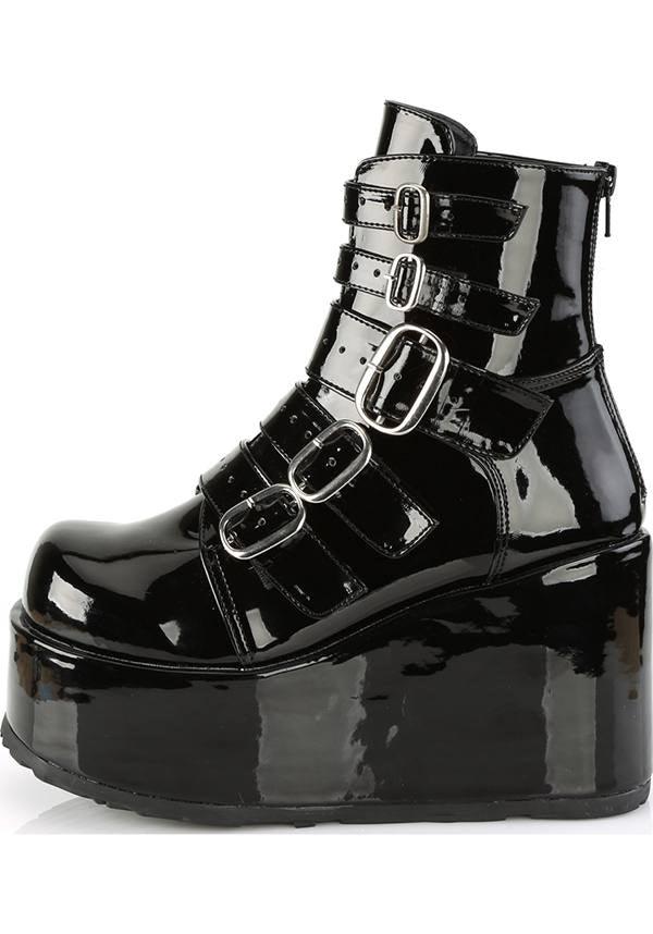 CONCORD-57 Patent Black Vegan Platform Ankle Boots for Alternative Fashion - Preorder Now