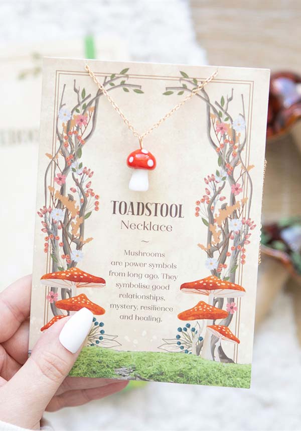 Enchanted Toadstool Charm Necklace with Matching Greeting Card