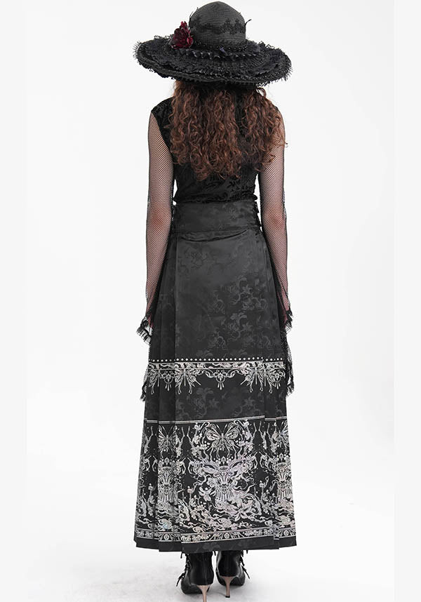 Devil Fashion Luxury Black Floral Jacquard Maxi Skirt