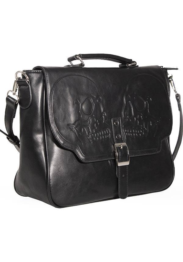Fire Armour Gothic Soft Black Messenger Bag with Embossed Skull Designs