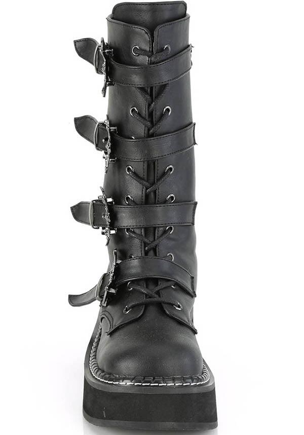 EMILY-322 Black Mid-Calf Lace-Up Platform Boots [Preorder]