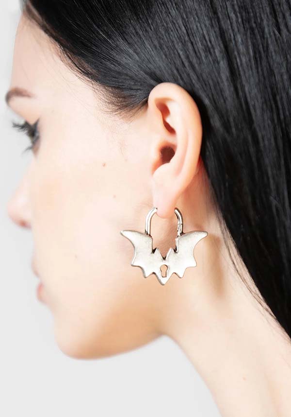 VESPER Brand Bat - Shaped Metal Lock Design Hoop Style Earrings
