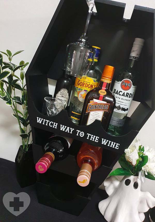 Gothic Coffin-Style Wine Shelf for Kitchen or Bar