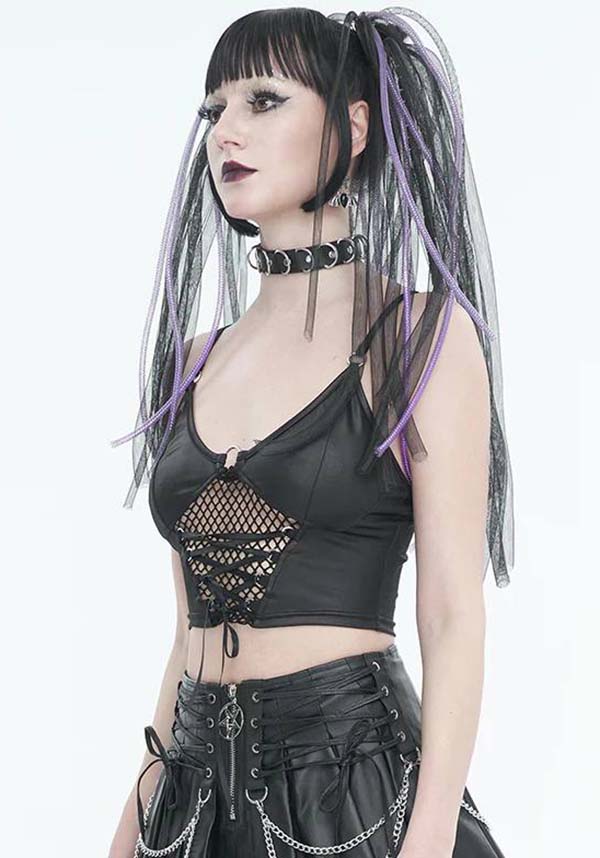 Devil Fashion's Cyber Goth Lace - Up Rubberised Mesh Top