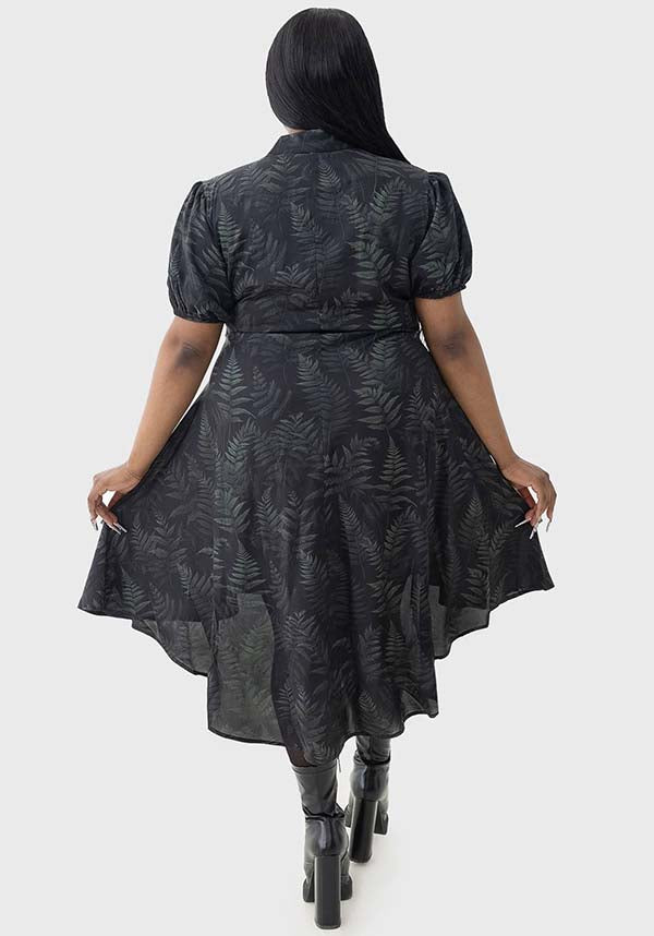 Equinoxx Fern Print Stretch Shirt Dress with Skull Button Detail