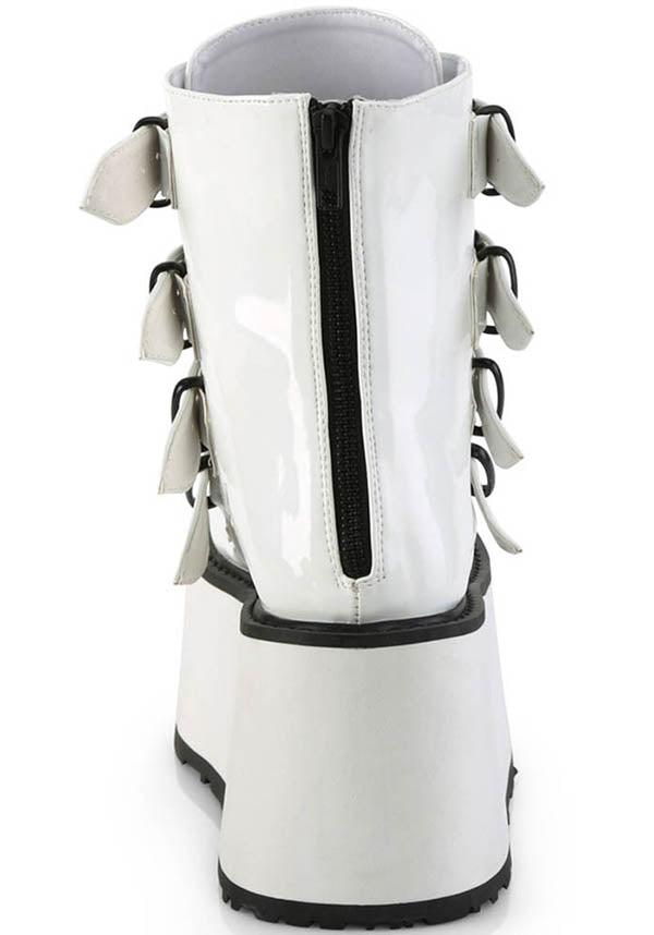 Pre - order DAMNED - 105 Platform Ankle Boots in White Holo Patent Design