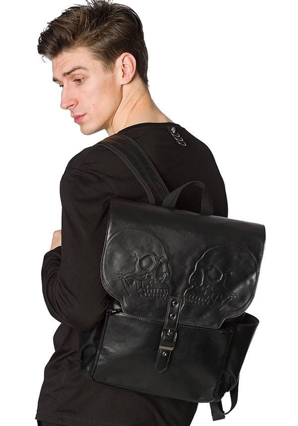 Fire Armour Gothic Soft Black Messenger Bag with Embossed Skull Designs