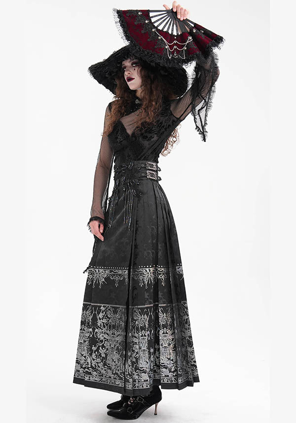 Devil Fashion Luxury Black Floral Jacquard Maxi Skirt