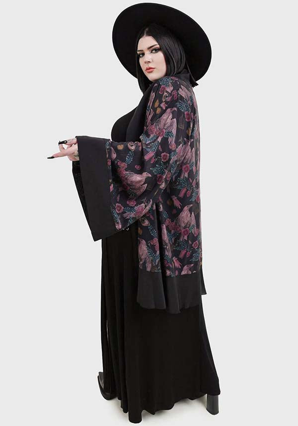 Corax Print Kimono with Smooth Fabric and Relaxed Fit