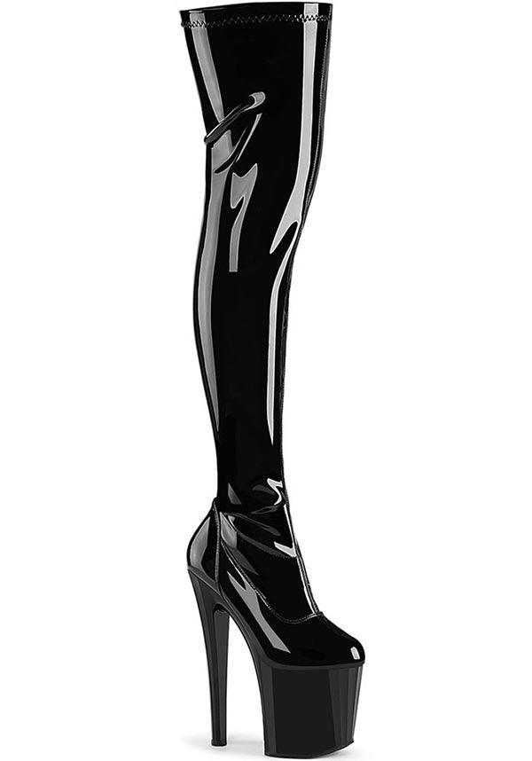 PREORDER - ENCHANT-3000 Black Platform Heel Stretch Thigh High Boots
