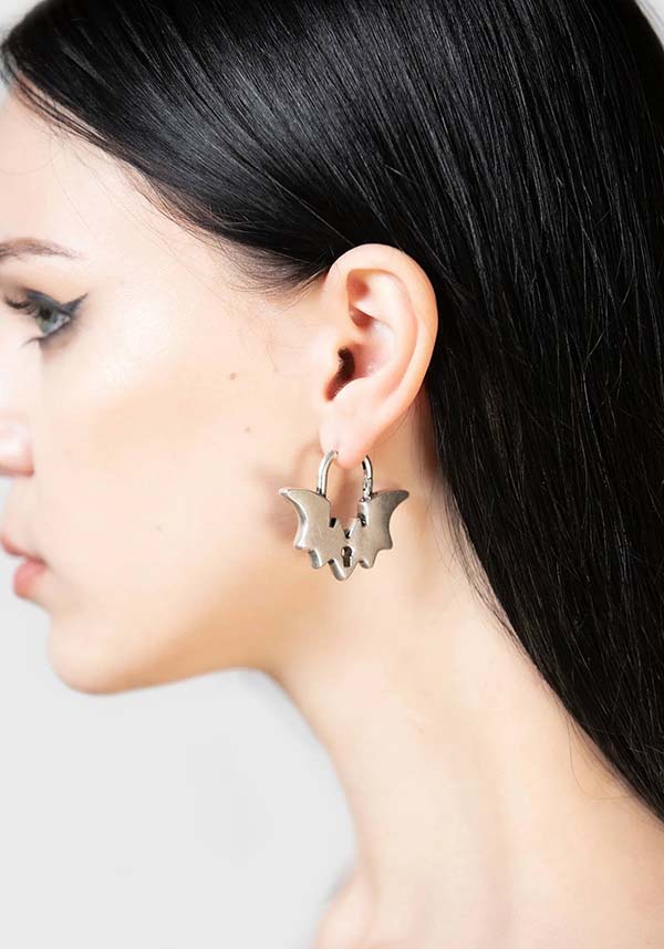 VESPER Brand Bat - Shaped Metal Lock Design Hoop Style Earrings