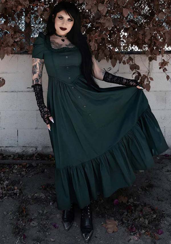 Lively Ghosts Emeraude Gothic Elegance Short Sleeve Dress