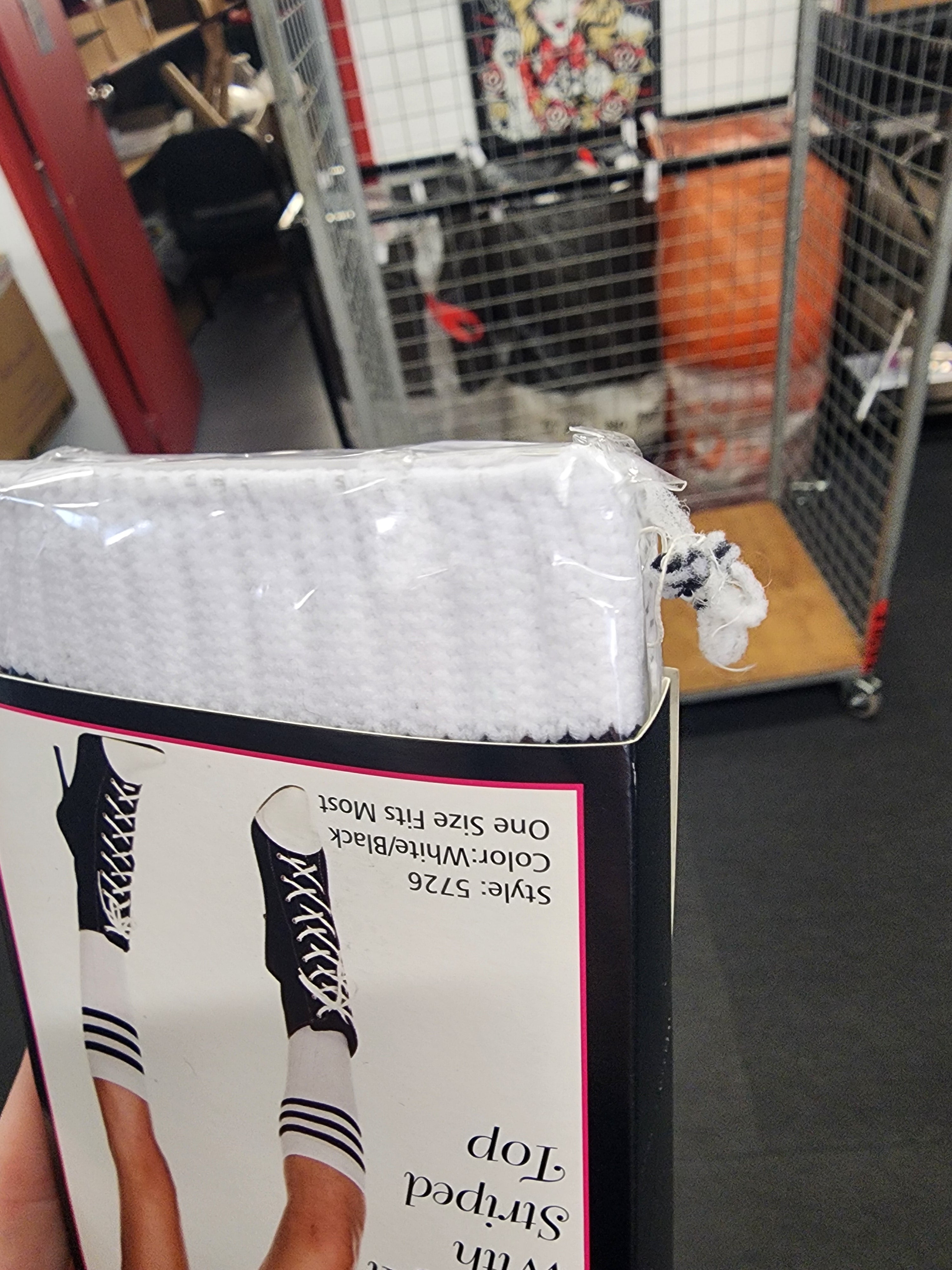 Music Legs Damaged Triple Stripe Knee High Socks in White and Black Color Scheme