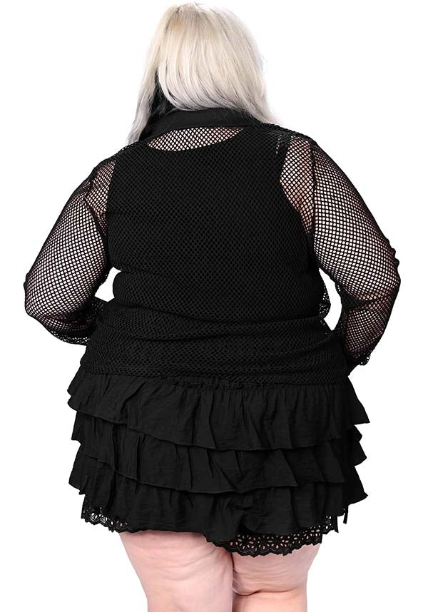 Black Fishnet Long Sleeve Button Up Shirt for Layering