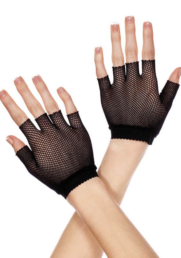 Black Fishnet Wrist - Length Handwarmers for a Rebellious Look