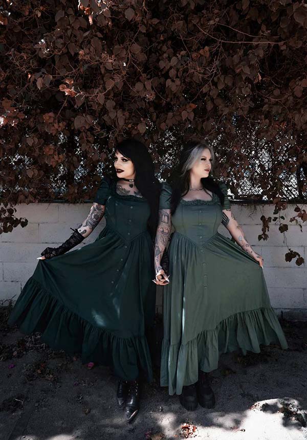 Lively Ghosts' Enchanting Sage Green Claude Monet Gothic Dress
