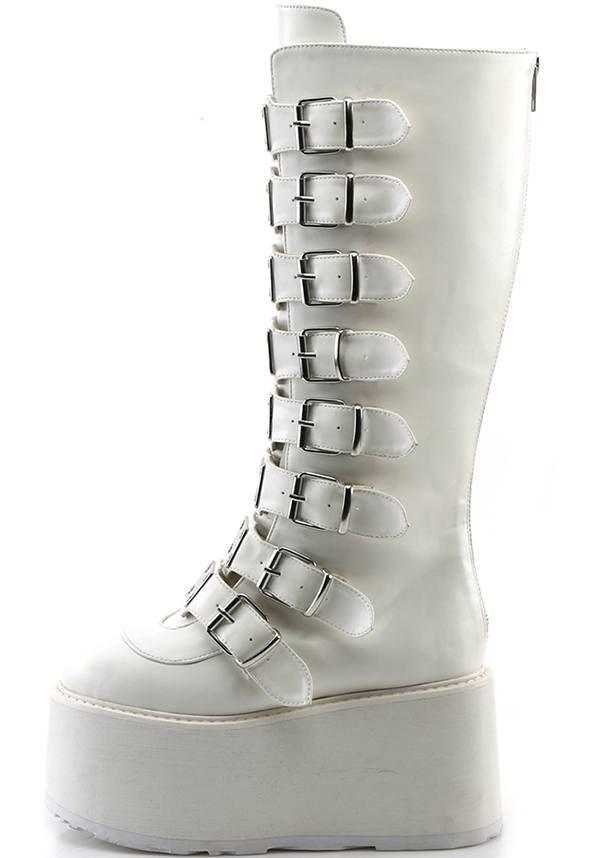 PREORDER - DAMNED-318 White Vegan Platform Knee High Boots