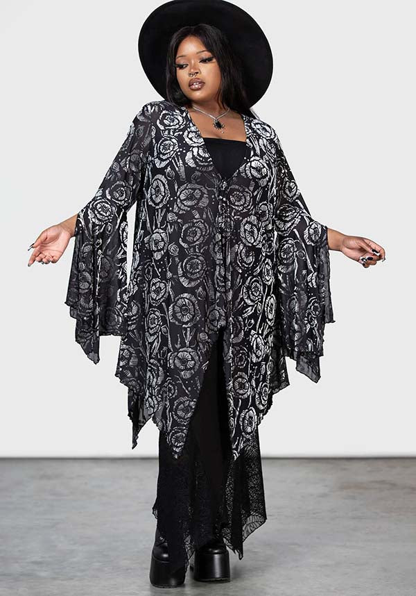 Stunning Flowering Fear Shawl with Stretch Mesh and Waterfall Sleeves