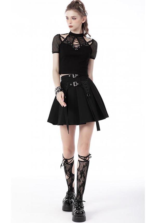 Visceral Grungy Gothic Pleated Lace-Up Skirt