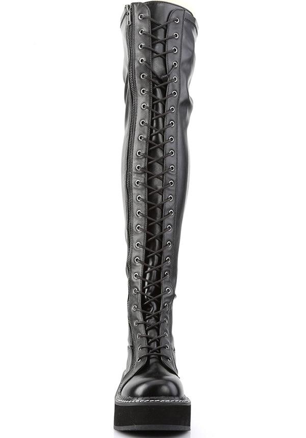 Emily-375 Black Thigh-High Lace-Up Boots - Preorder Available