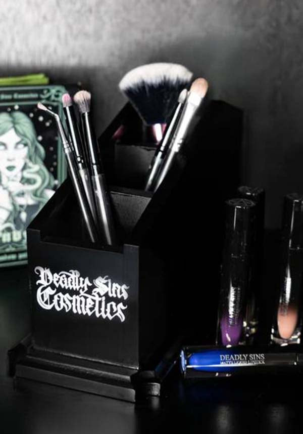 Deadly Sins Cosmetics Gothic Matte Black Hardwood Makeup Brush Holder