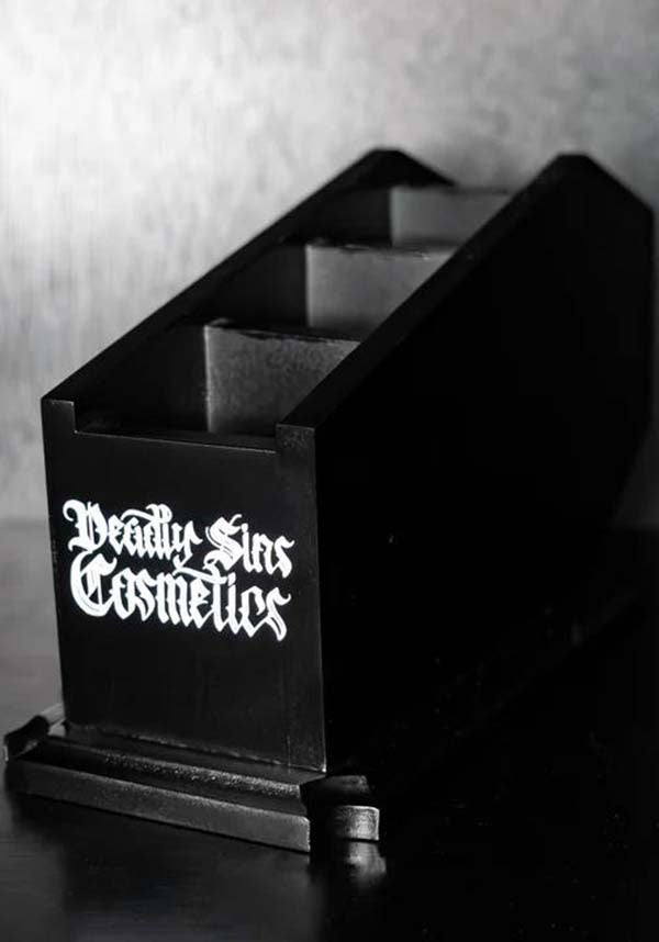Deadly Sins Cosmetics Gothic Matte Black Hardwood Makeup Brush Holder