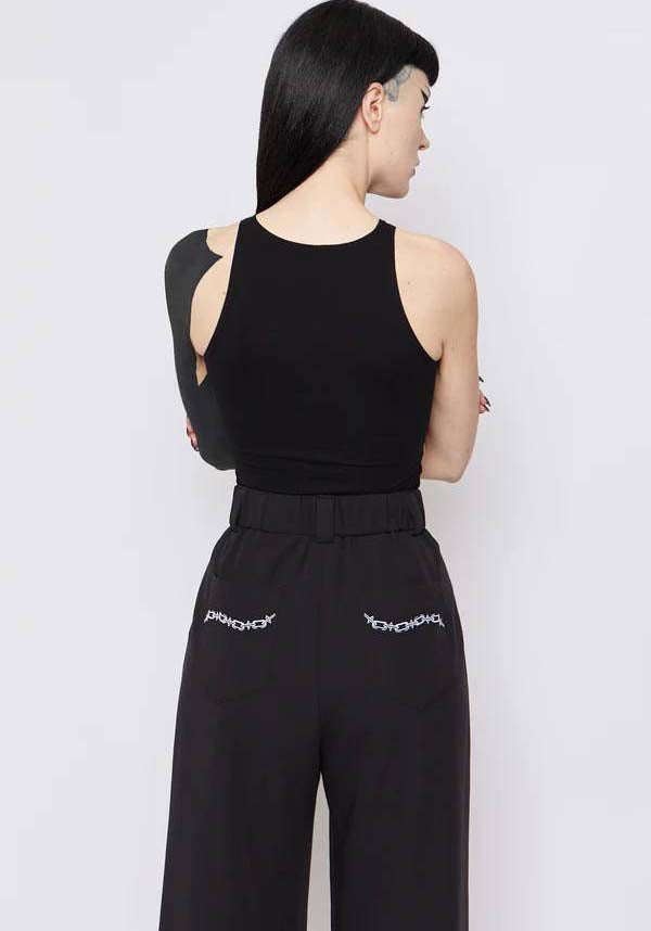 Mary Wyatt O-Ring Unchained High-Waisted Wide Leg Trousers