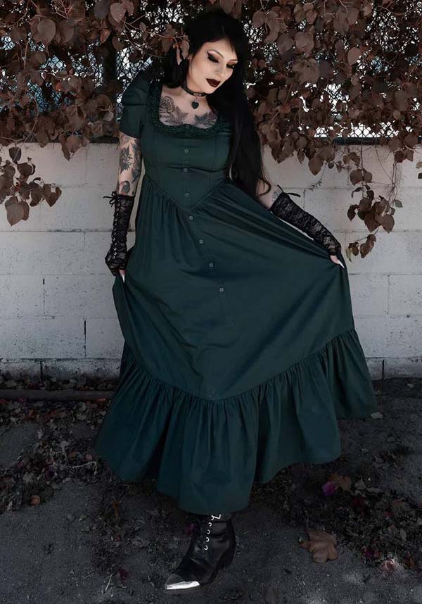 Lively Ghosts Emeraude Gothic Elegance Short Sleeve Dress