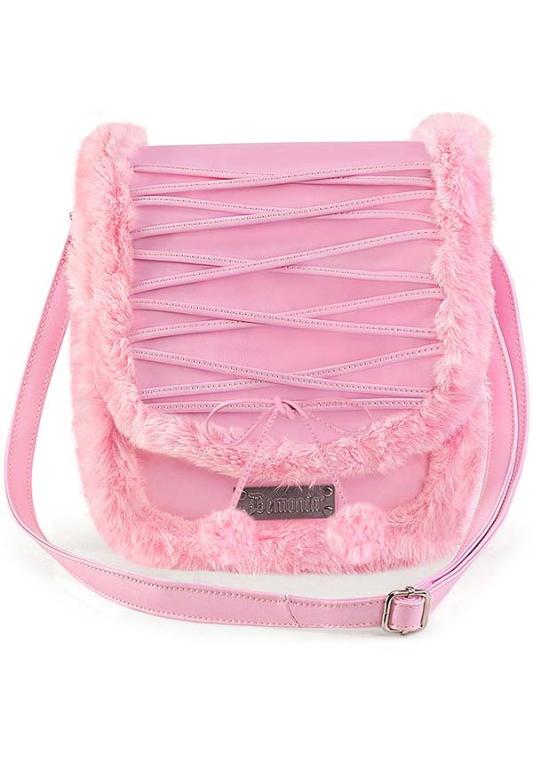 Demonia Pink Faux Fur Crossbody Handbag for Pre - order